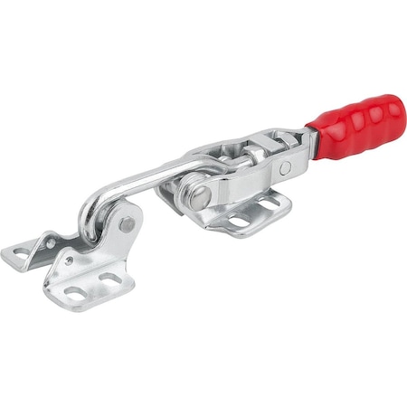 Kipp Hook Clamp, Horizontal W Fixed Jaw, F2=2000, Steel Zinc Plated, Comp:Plastic Comp:Red Oil-Resistant K1432.02000